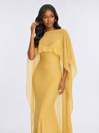 Satin Cape Prom Dresses Meramid Maxi Dress