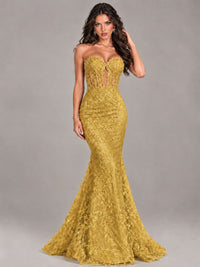 Strapless Corset Mermaid Prom Dress Lace Appliqué Formal Gown