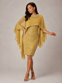 Floral Sheath Mother of the Bride Dress with Cape Overlay