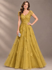 Lace Appliques A-line Mother of The Bride Dresses with Short Sleeves