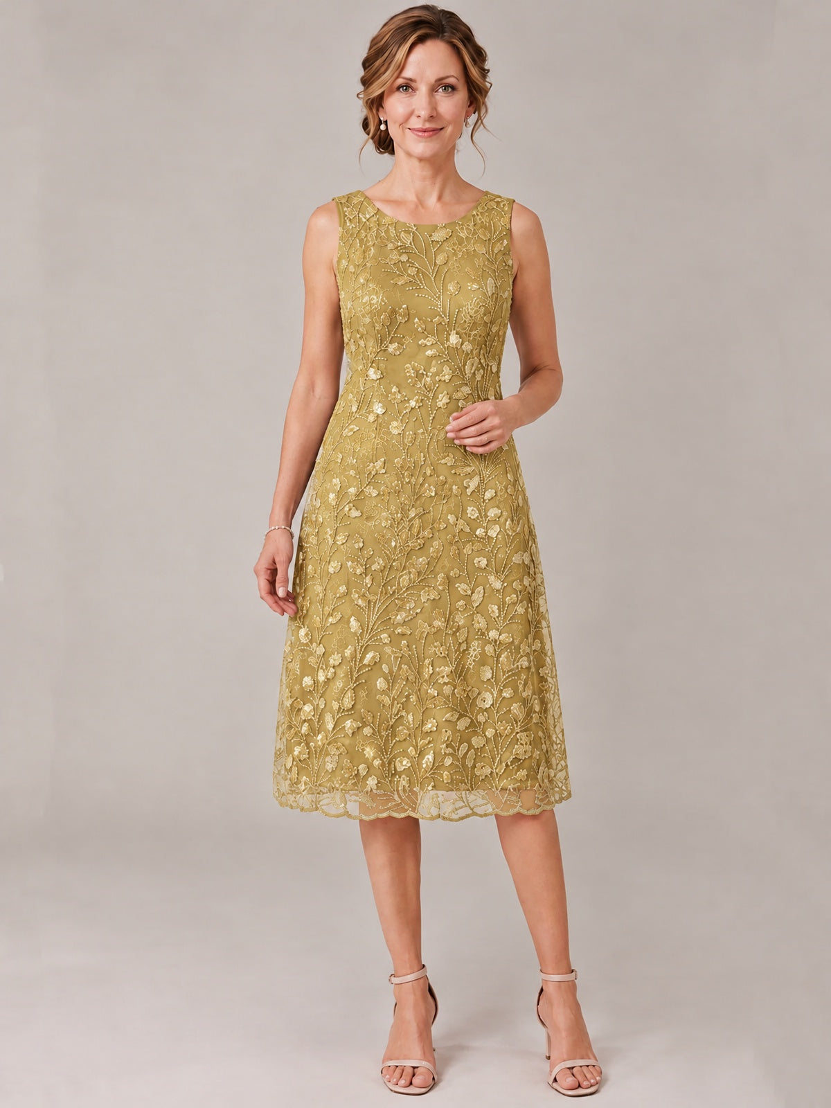Tea Length Sequin Lace Mother of The Bride Dress with Chiffon Jacket