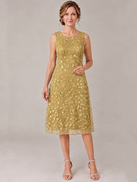 Tea Length Sequin Lace Mother of The Bride Dress with Chiffon Jacket