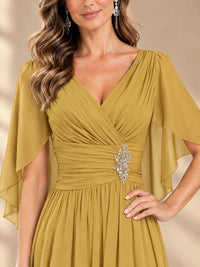 Ruched V Neck Mother of The Bride Dresses with Shawls Appliques and Cap Sleeves