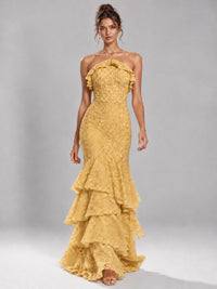 Halter Tiered Mermaid Prom Dress with Sparkly Lace