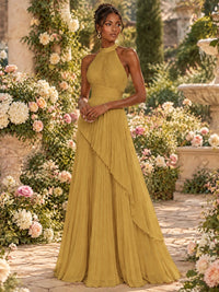 Wrap Pleated Prom Dress Halter A-line Chiffon Formal Wedding Dress