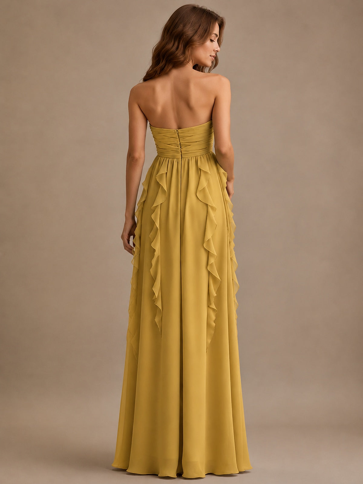 Srapless Sweetheart Chiffon Prom Dress Ruffle Formal Evening Gown