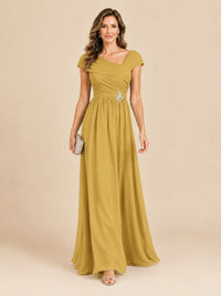 Cap Sleeve Mother of The Bride Dresses Long Chiffon Formal Gowns