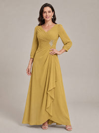 V-Neck Pleated Chiffon Mother of the Bride Dress with Flutter Sleeves