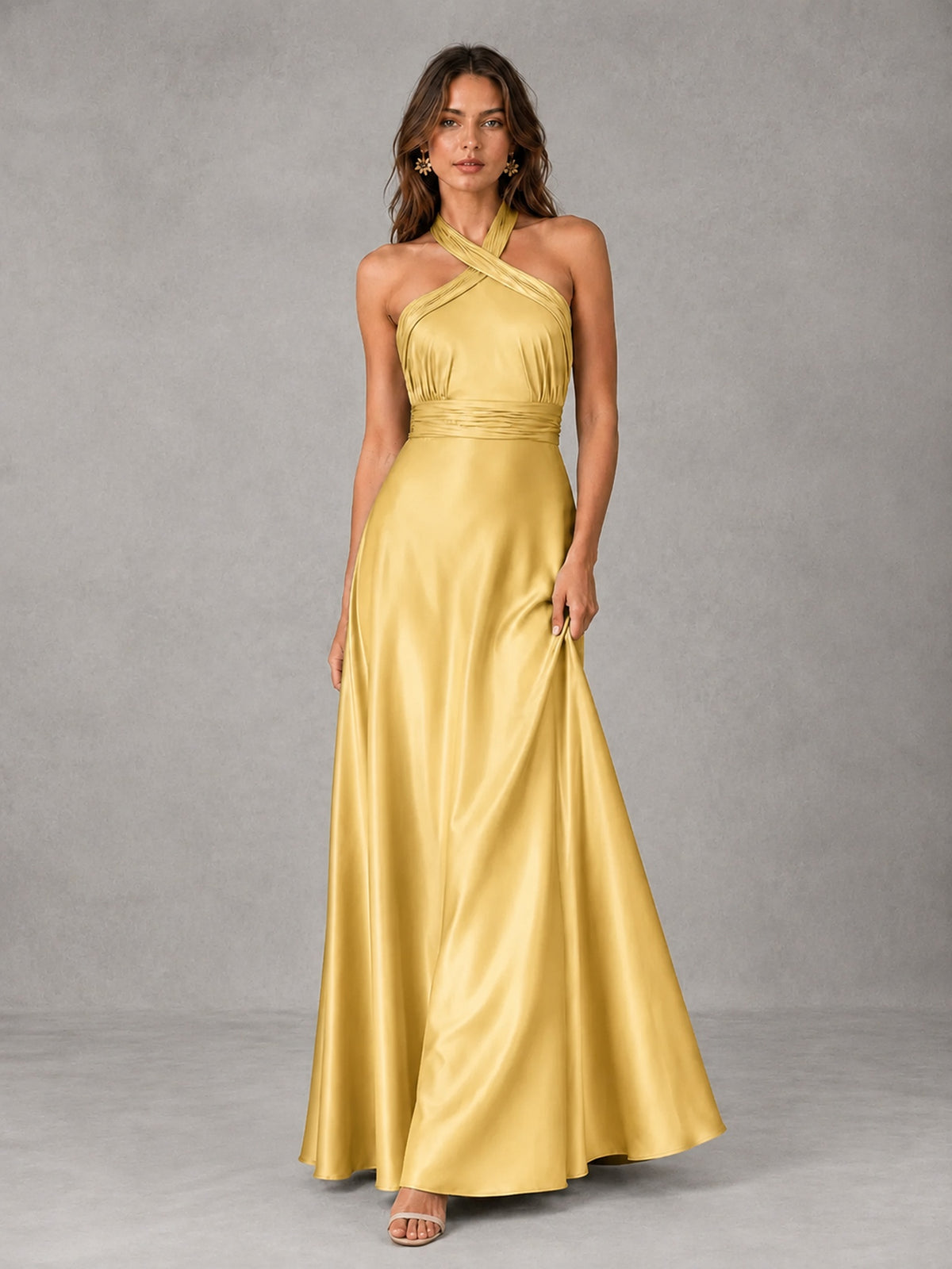 Sage Green Satin A-Line Bridesmaid Dress with Halter Neck