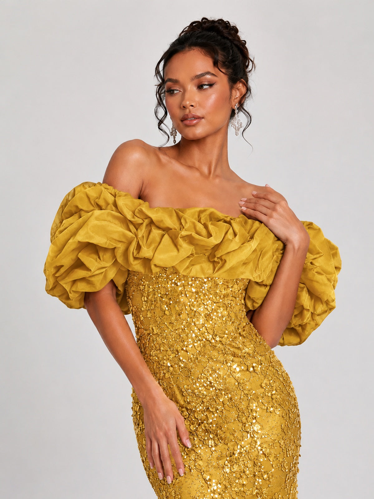 Sequin Off-Shoulder Ruffle Mermaid Prom Dress