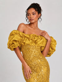 Sequin Off-Shoulder Ruffle Mermaid Prom Dress