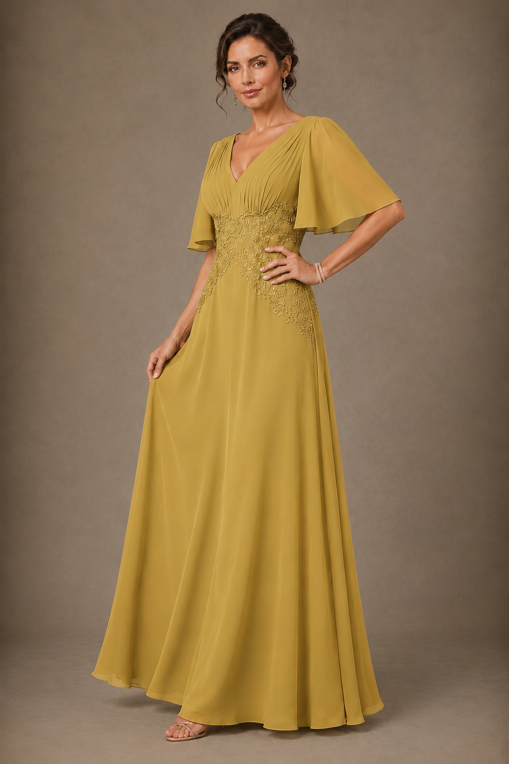 A-Line Chiffon Mother of the Bride Dress with Applique