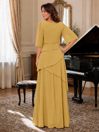 Asymmetric Draped Chiffon Mother of the Bride Dress with Flutter Sleeves