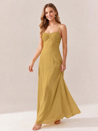 JOVELLEE Yellow Sweetheart Ruched Bust Chiffon Maxi Dress