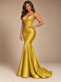 Red Strapless Satin Mermaid Prom Dress with Corset Bodice