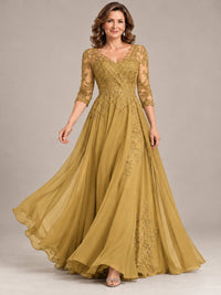 Sequin Lace A-Line Mother of the Bride Dress with 3/4 Sleeves