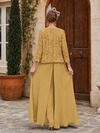 Elegant 3-Piece Chiffon Mother of the Bride Pantsuit with Floral Applique Jacket