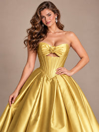 Pink Strapless Corset Satin Prom Derss & Ball Gown with 3D Floral