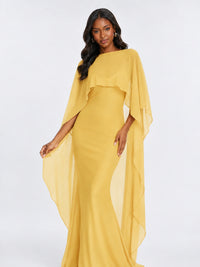 Satin Cape Prom Dresses Meramid Maxi Dress