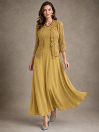 2-Piece Chiffon Mother of the Bride Dress with Lace Jacket