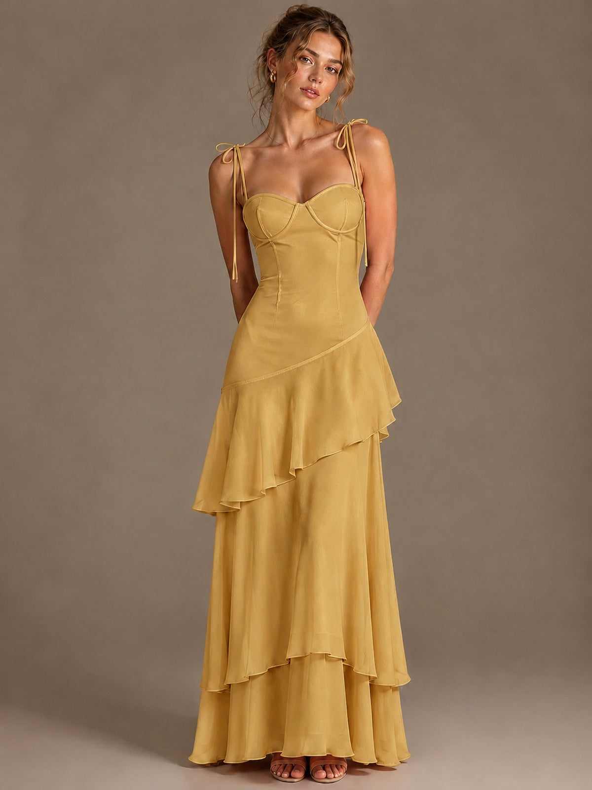 Spaghetti Strap Tiered Ruffles Chiffon Prom Dress