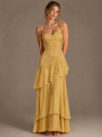 Spaghetti Strap Tiered Ruffles Chiffon Prom Dress