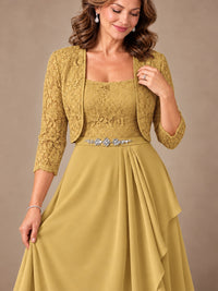 Blush Pink A-Line Mother of the Bride Dress with Lace Jacket and Ruffles