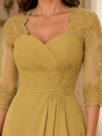 Chiffon Lace Applique Mother of the Bride Dress with 3/4 Sleeves