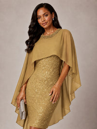 Floral Sheath Mother of the Bride Dress with Cape Overlay