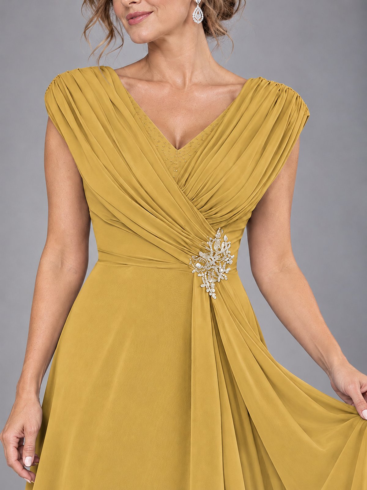 Cap Sleeve Chiffon A-Line Mother of the Bride Dress