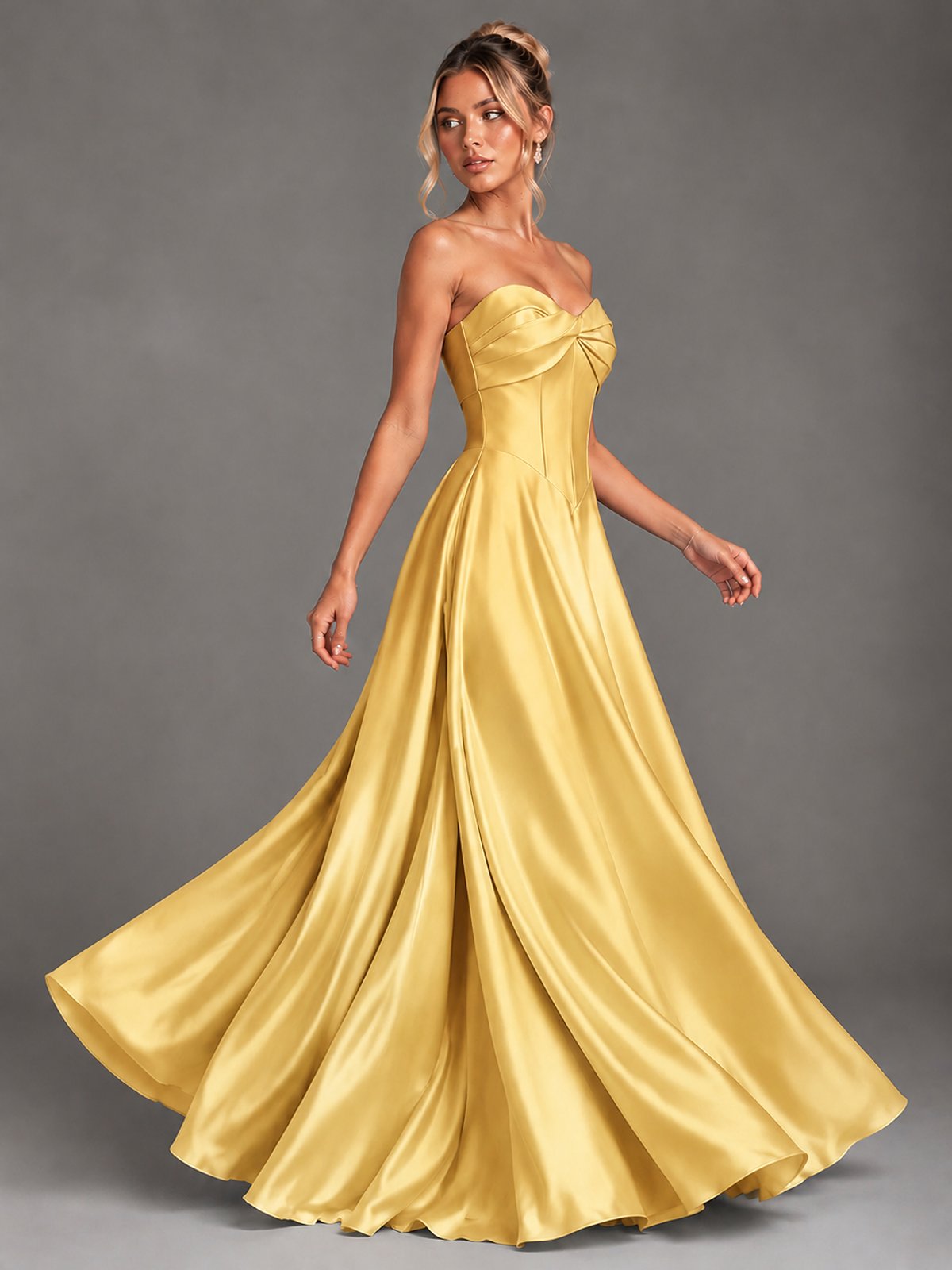 Sweetheart Neck Strapless Satin A-Line Prom Dress