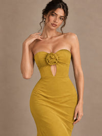 Emerald Green Strapless Mermaid Prom Dress with 3D Rose & Keyhole Cutout