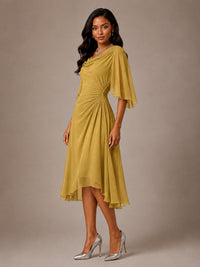 Cowl Neck Ruched Chiffon Mother of the Bride Dresses with Flutter Sleeves
