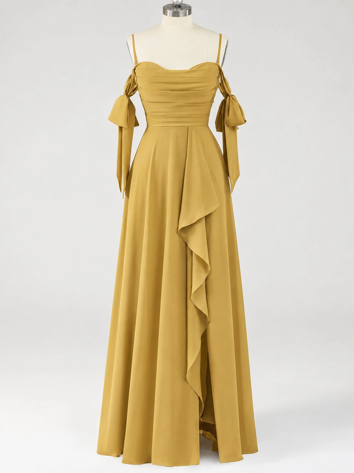 A-Line Ruffles Chiffon Bridesmaid Dress with Slit