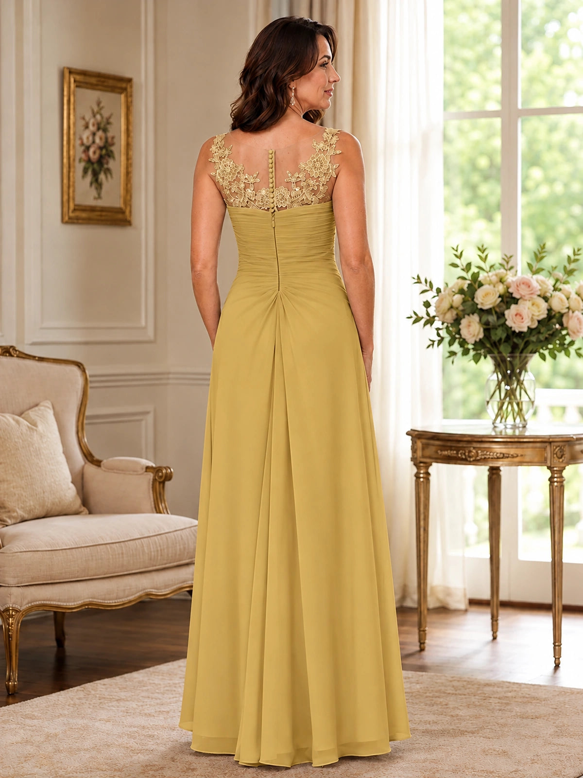 Elegant Chiffon Mother of the Bride Dress with Lace Applique and Cape Sleeves