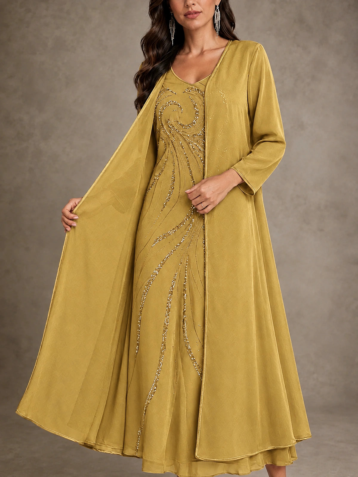 Sequin Chiffon Mother of the Bride Dress with Jacket