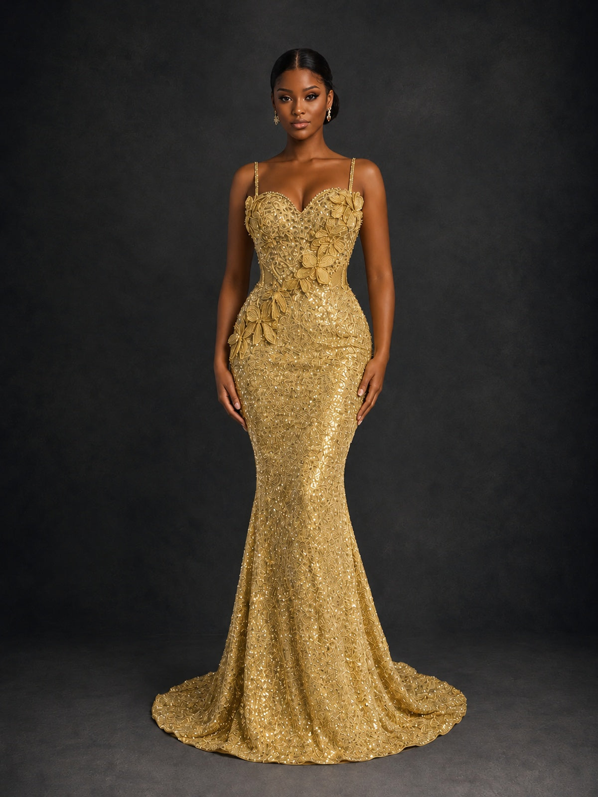Sequin Mermaid Prom Dress with Floral Applique