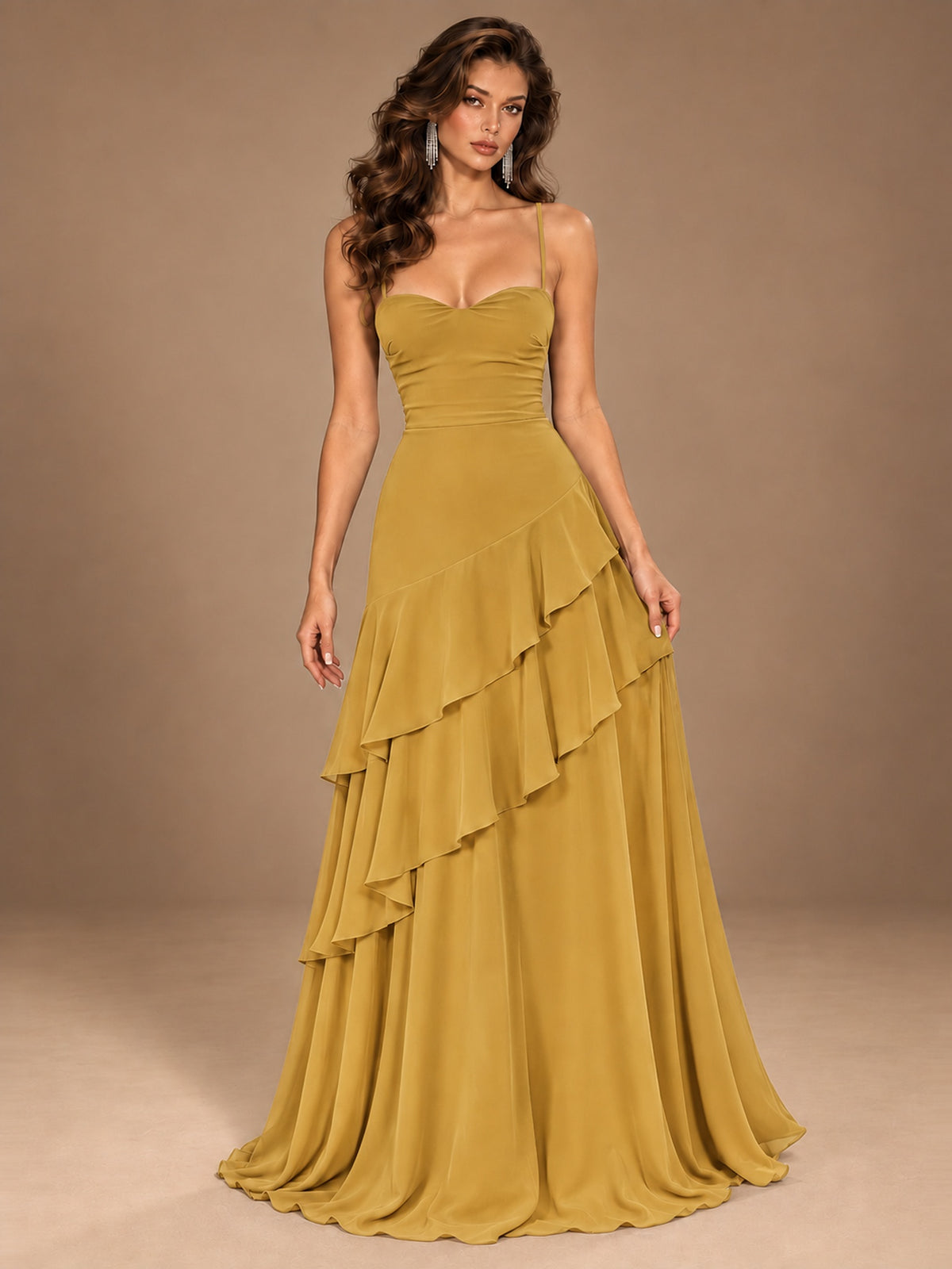 Sweetheart A-Line Ruffle Prom Dress with Spaghetti Straps