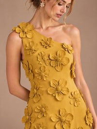 Sage Green One Shoulder Satin Formal Maxi Dress with 3D Floral