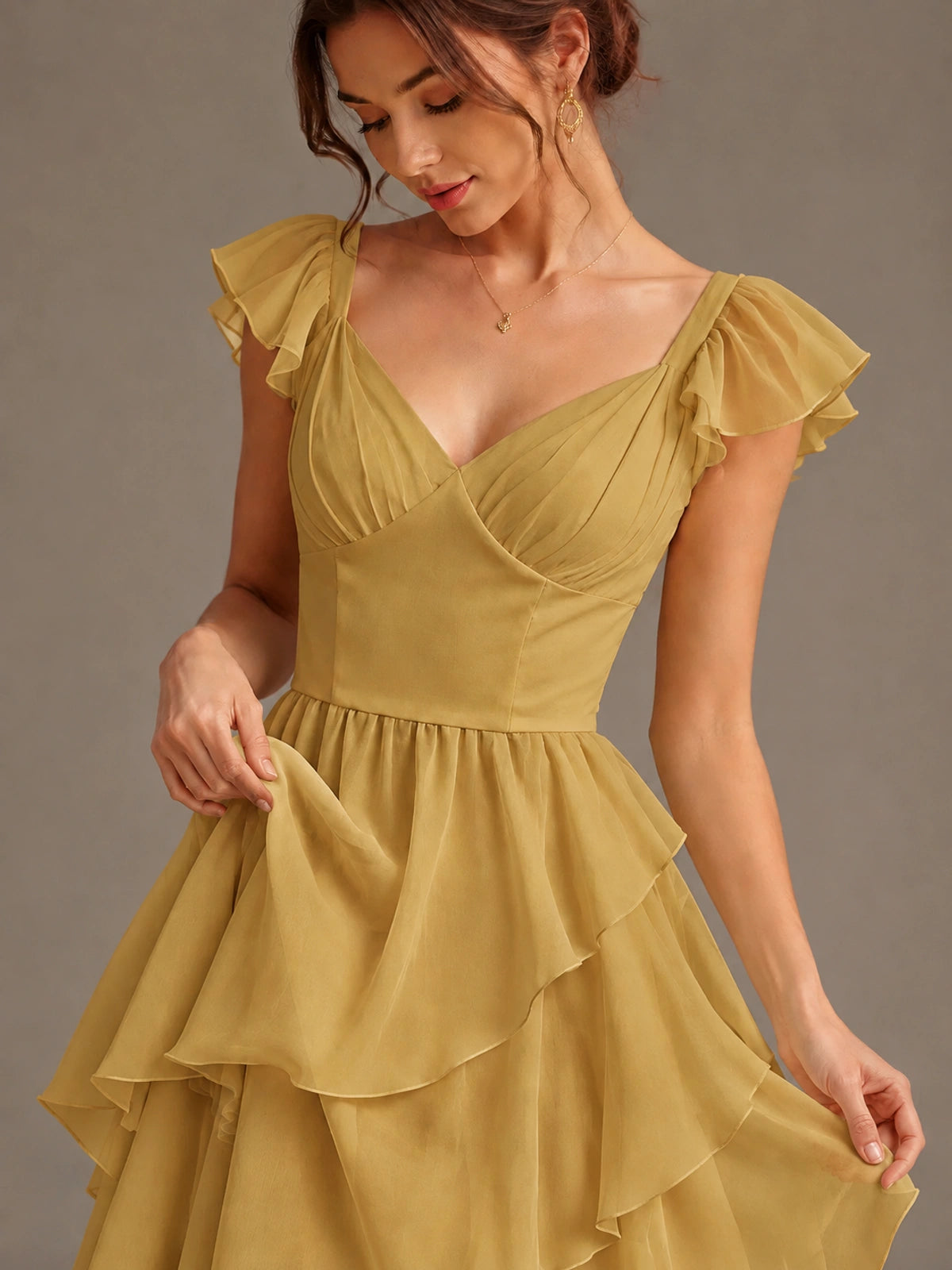 Ruffle Tiered V Neck Maxi Dress