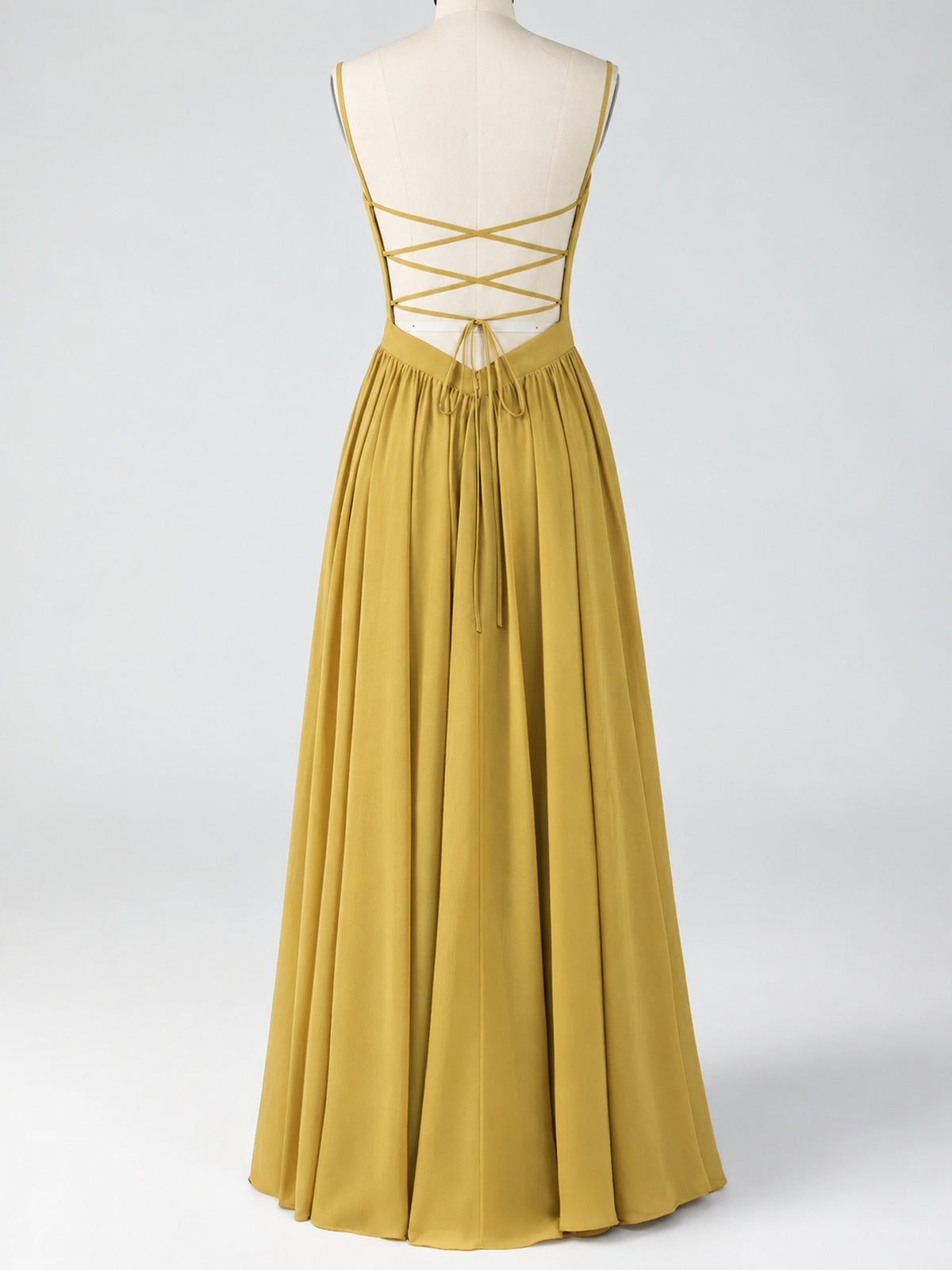 Spaghetti Strap Ruched Chiffon Maxi Dress with Backless