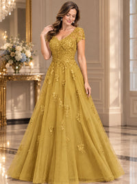Lace Appliques A-line Mother of The Bride Dresses with Short Sleeves