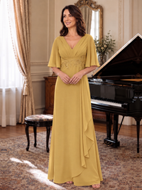V-Neck Chiffon Lace Mother of the Bride Dresses