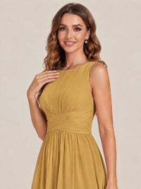A-line Sleeveless Rucehd Chiffon Bridesmaid Dress with High Slit