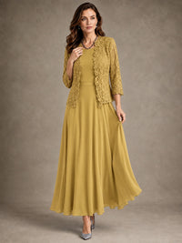 2-Piece Chiffon Mother of the Bride Dress with Lace Jacket