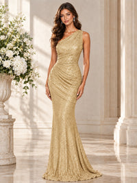 Sequin Mermaid One Shoulder Prom Dress Long formal Gown