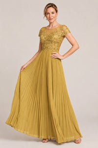 Embroidered Lace Pleated Mother of the Bride Dress
