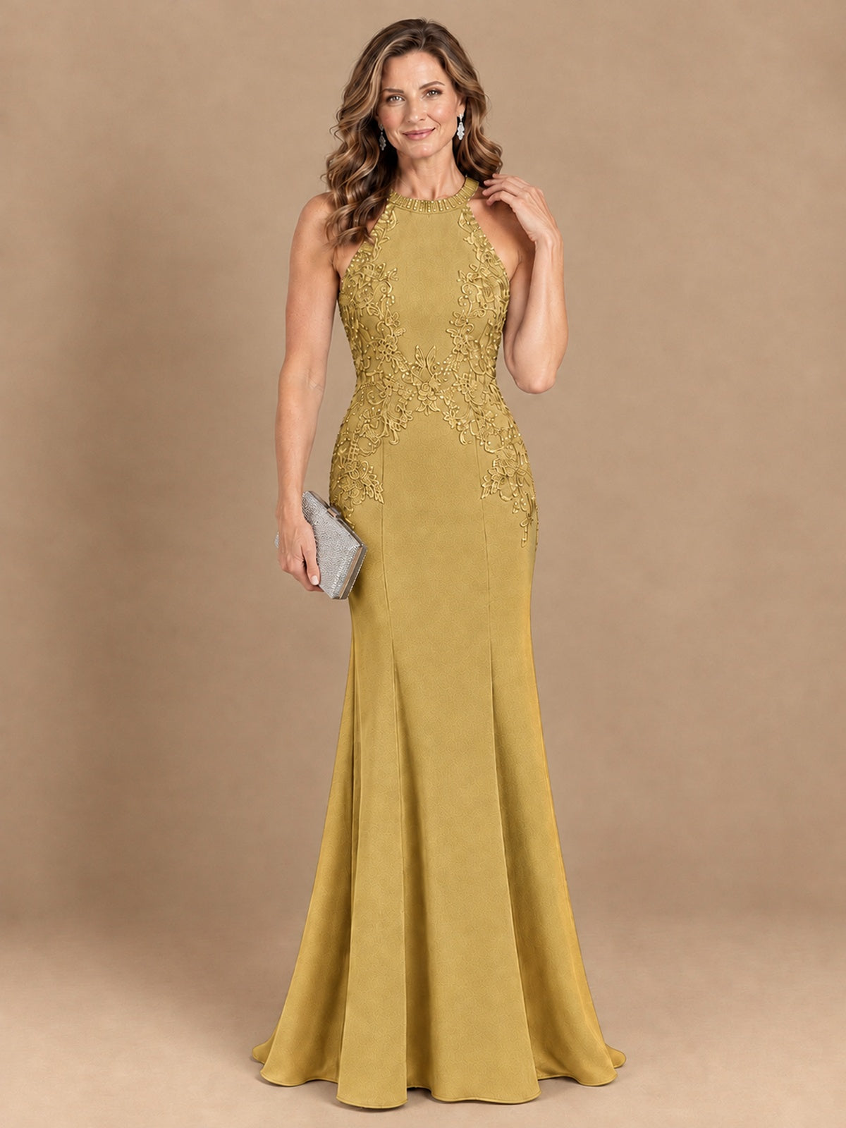 Halter Neckline Lace Appliques Mother of The Bride Dresses