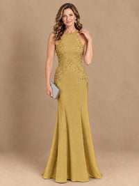 Halter Neckline Lace Appliques Mother of The Bride Dresses