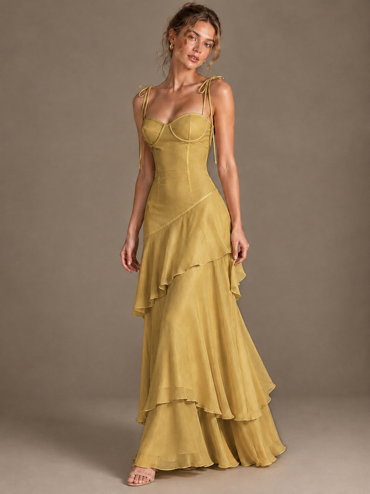 Spaghetti Strap Tiered Ruffles Chiffon Prom Dress